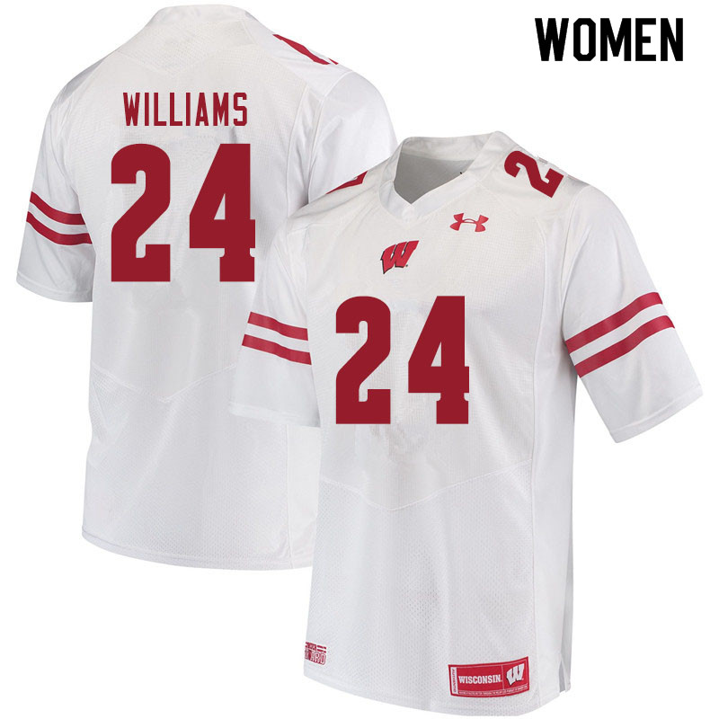 Women #24 James Williams Wisconsin Badgers College Football Jerseys Sale-White - Click Image to Close